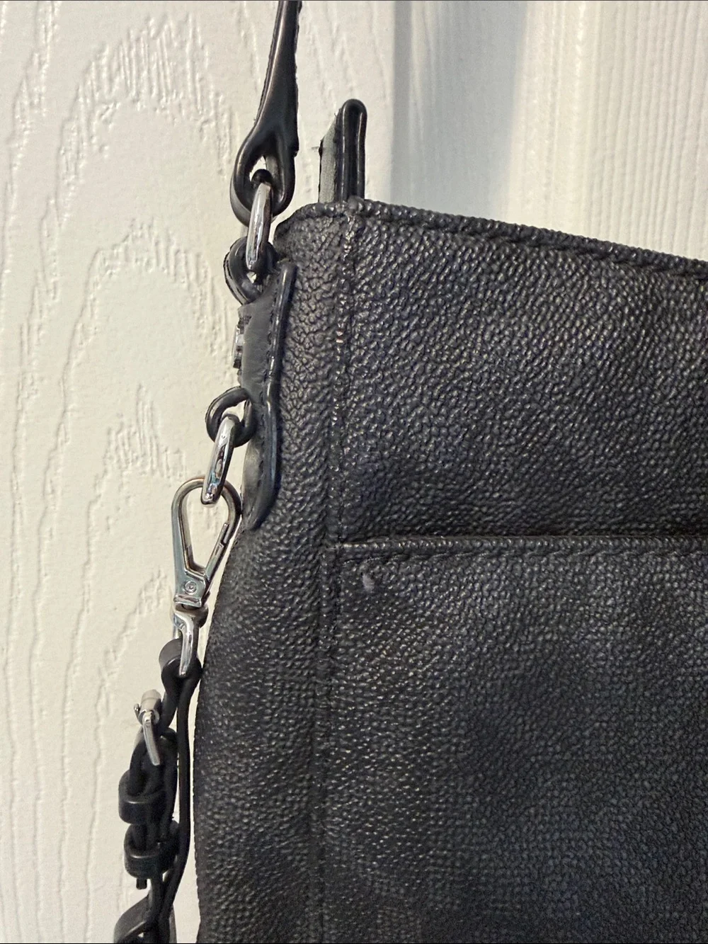 Michael Kors Black Leather Crossbody with Silver Plaques